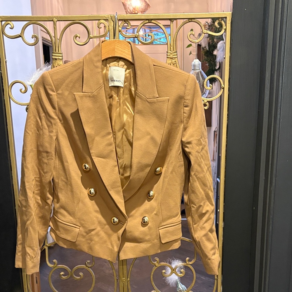 Pinko Camel Double-Breasted Blazer italy Gold Buttons sailor small
